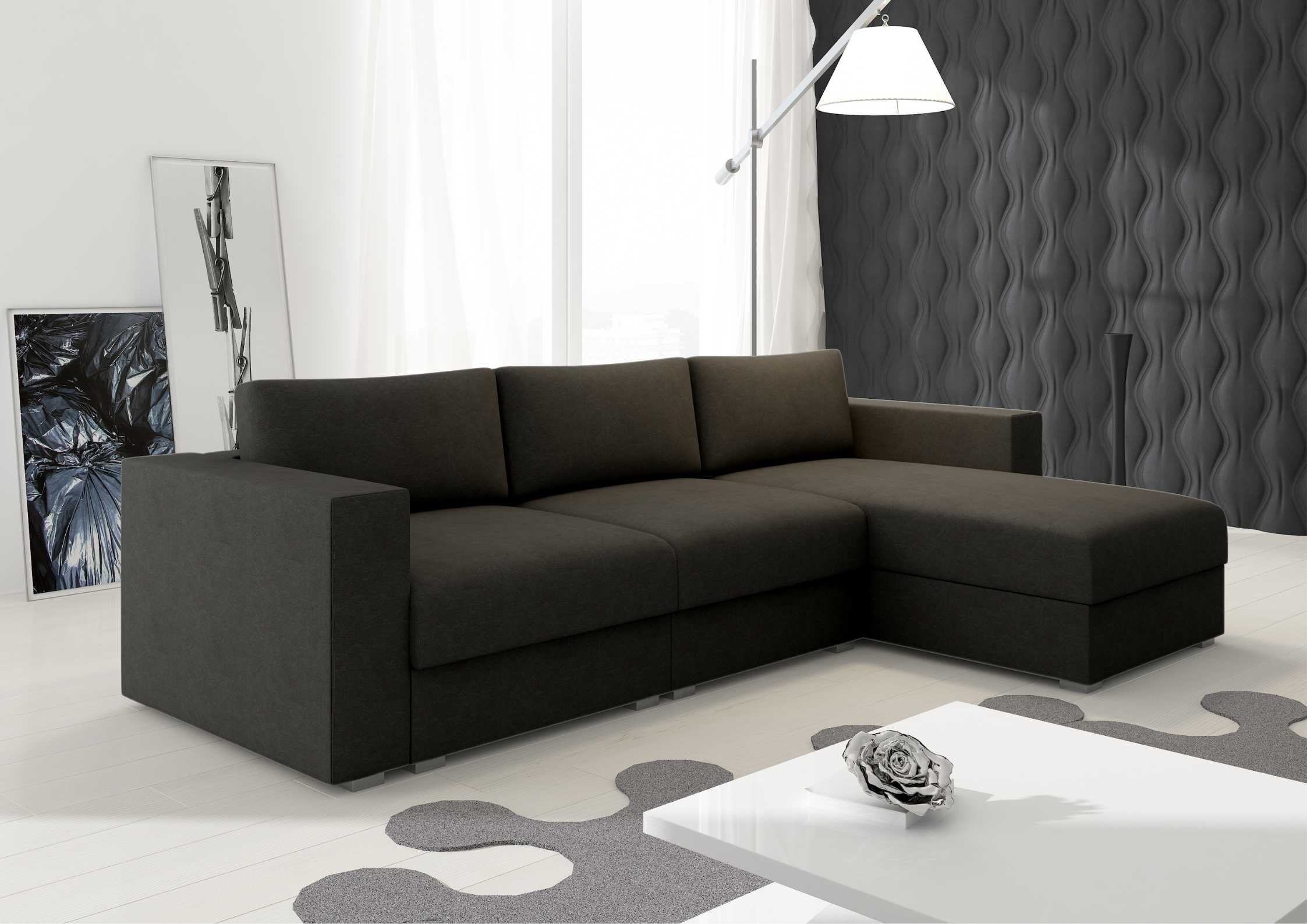 Modułowy narożnik z przeszyciami w kolorze czarnym